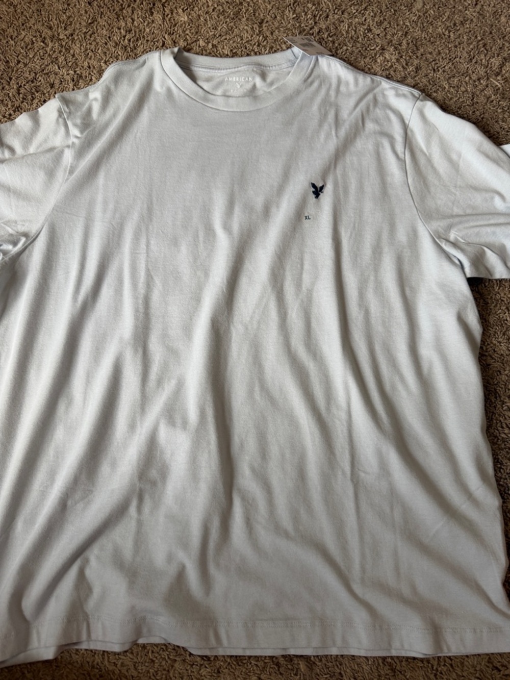 American Eagle Outfitters White Short Sleeve Crew T-Shirt with Navy Logo